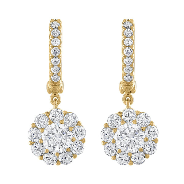 Vimco Earrings 14K Yellow Gold Diamond Dangle Halo Earrings